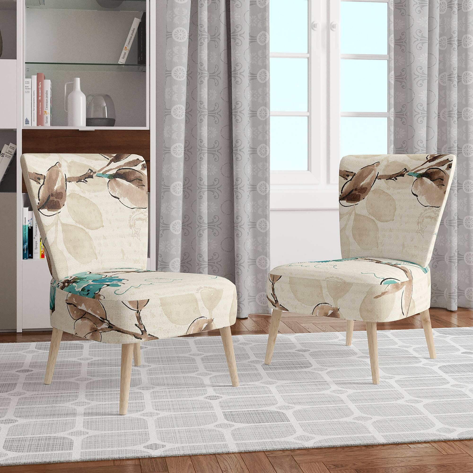 Designart "Beige Bird Wings" Upholstered Cottage Accent Chair Arm